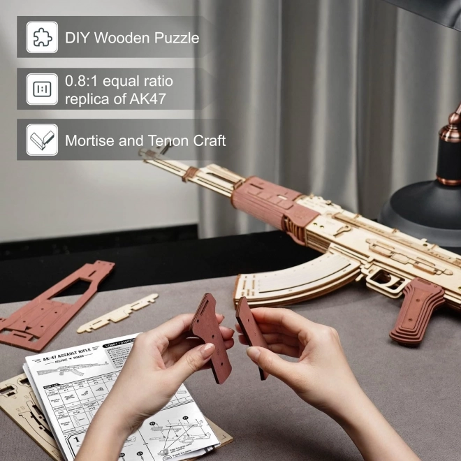 RoboTime 3D Drevené mechanické puzzle Útočná puška AK-47