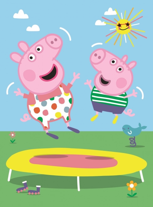 Puzzle Prasiatko Peppa na trampolíne