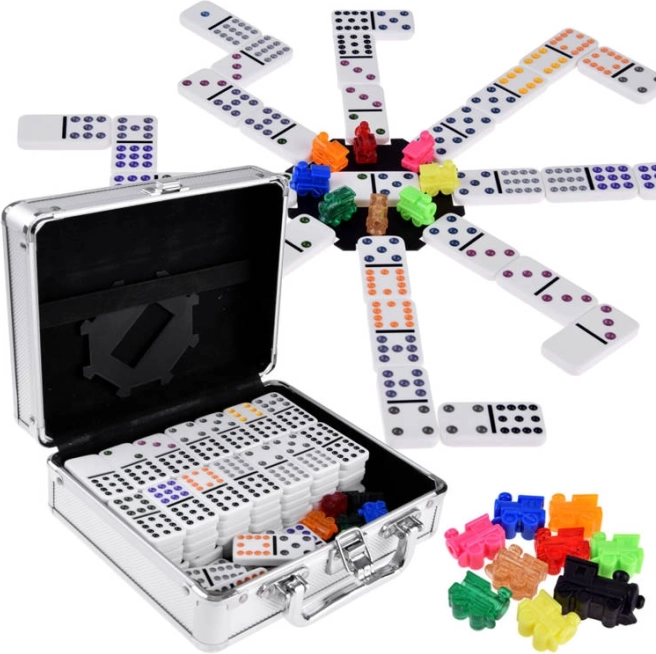 Súprava hier Domino a Mexican Train s kovovým kufríkom