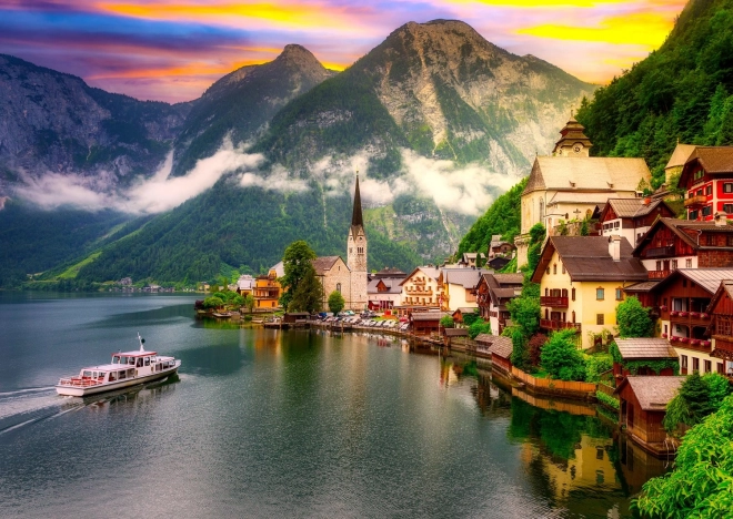 Puzzle Hallstatt pri západe slnka Rakúsko 1000 dielikov