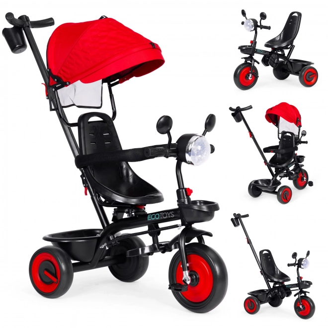 Detský 3v1 trojkolkový kočík s otočným sedadlom, červený, ECOTOYS