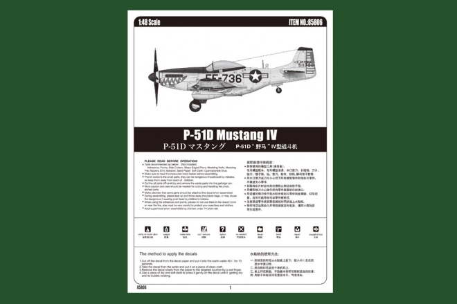 Plastikový model lietadla P-51D Mustang IV Fighter