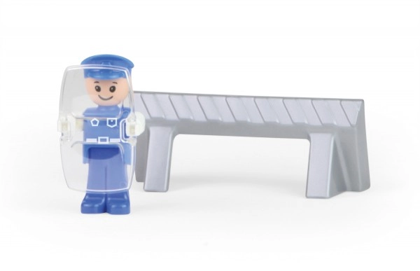 Figúrka policajta a dopravná zábrana