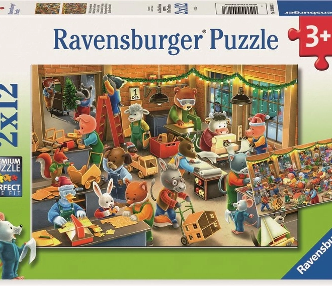 Ravensburger puzzle Vianočné kúzlo v továrni na hračky 2x12 dielikov