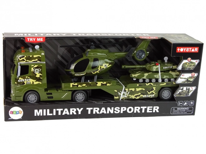Súprava vojenských vozidiel – tank, helikoptéra a nákladné auto