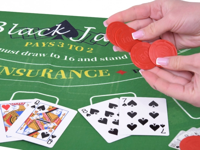 Karetná hra set 2v1 Poker a Blackjack so žetónmi, kartami a doskou