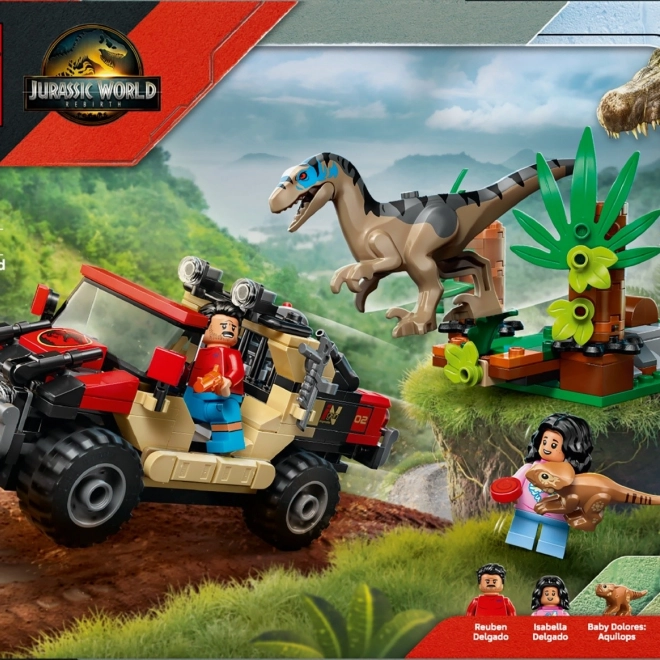 Stavebnica LEGO Jurassic World: Útek terénnym vozidlom pred velociraptorom