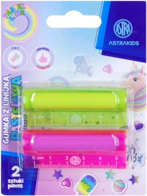 ASTRA pravítko s gumou 2v1 pastelové 5 cm (2 ks)
