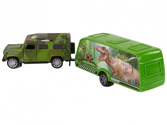 Sada vozidiel Jeep s prívesom a dinosaurami