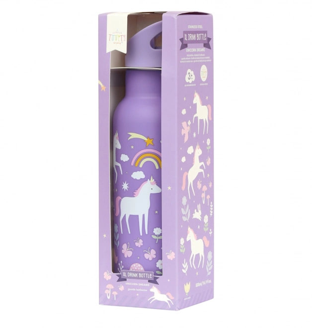 A Little Lovely Company Nerezová fľaša na pitie 500 ml – Jednorožce a dúhy