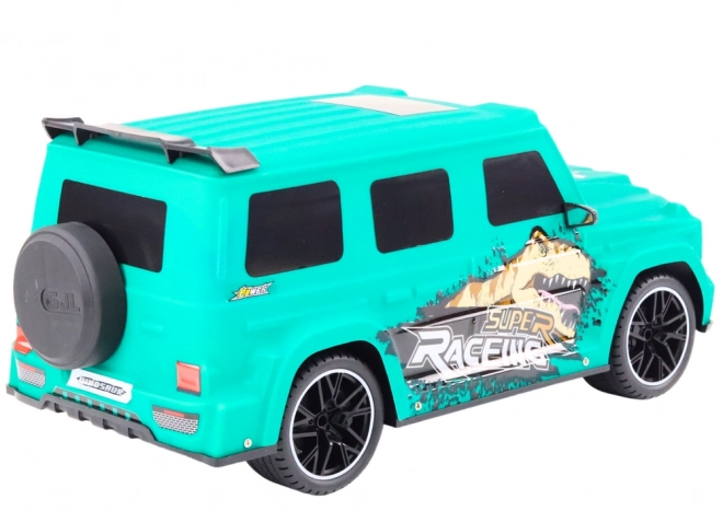 Zelené RC auto s dinosaurami