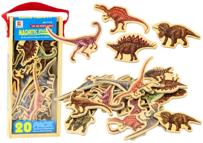 Drevené magnetky Dinosaury sada 20 kusov farebné