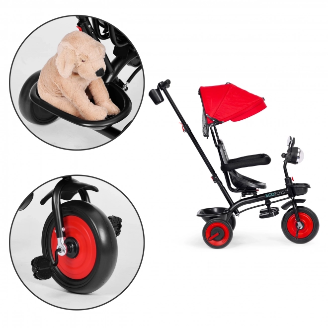 Detský 3v1 trojkolkový kočík s otočným sedadlom, červený, ECOTOYS