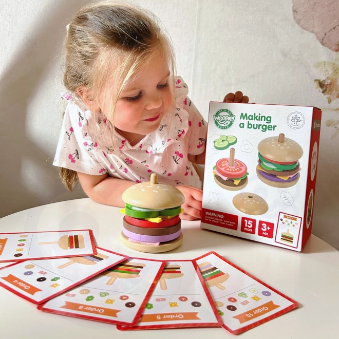 Woopie drevená burger reštaurácia skladačka pre deti