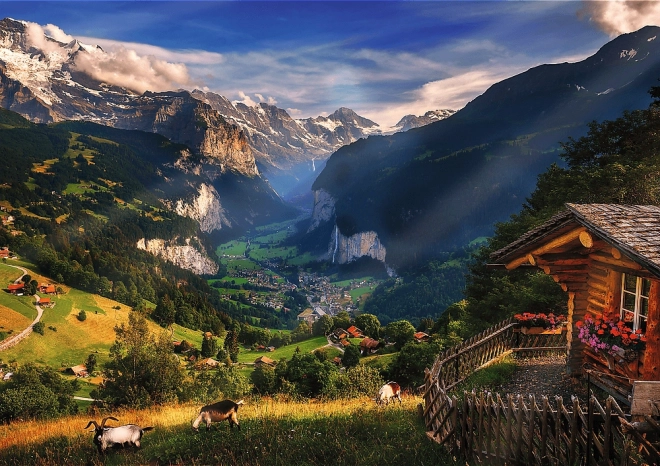 Puzzle TREFL Premium Plus Photo Odyssey: Lauterbrunnen, Švajčiarsko, 1000 dielikov