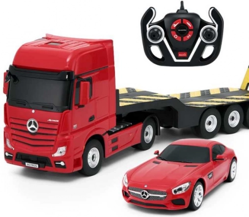rc nákladné vozidlo mercedes-benz actros s návesom a mercedes-benz amg gt
