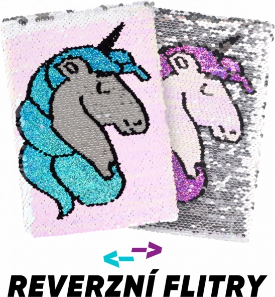 Zápisník s flitrovým obalom Unicorn