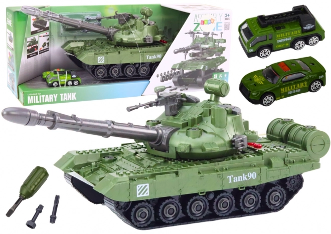 Zelený tank DIY pre deti s rozoberateľnými dielmi a zvukmi