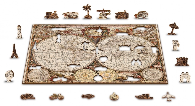 Drevená puzzle Antická mapa sveta 2v1 75 dielikov