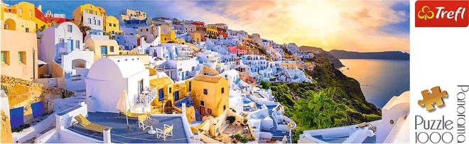 Panoramatické puzzle západ slnka na Santorini, Grécko