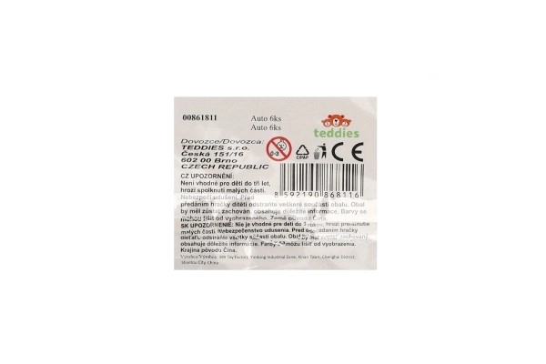 Set závodných áut 6ks kov/plast 7cm na spätné natiahnutie