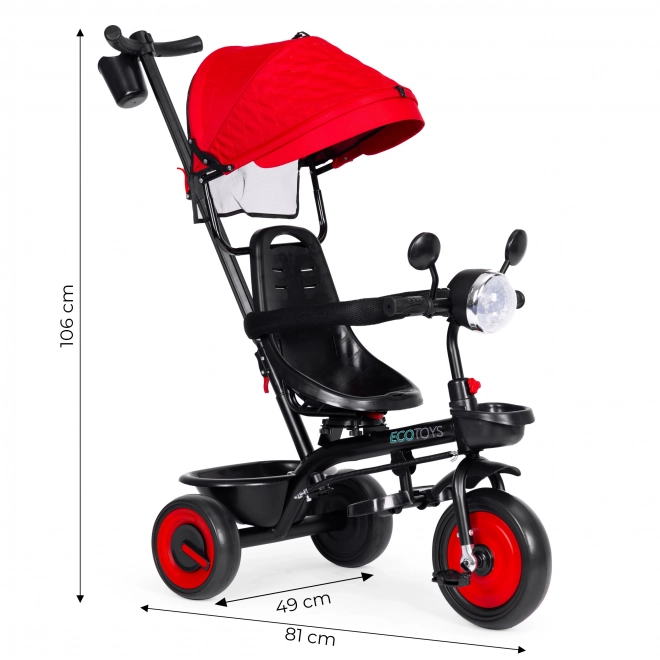 Detský 3v1 trojkolkový kočík s otočným sedadlom, červený, ECOTOYS