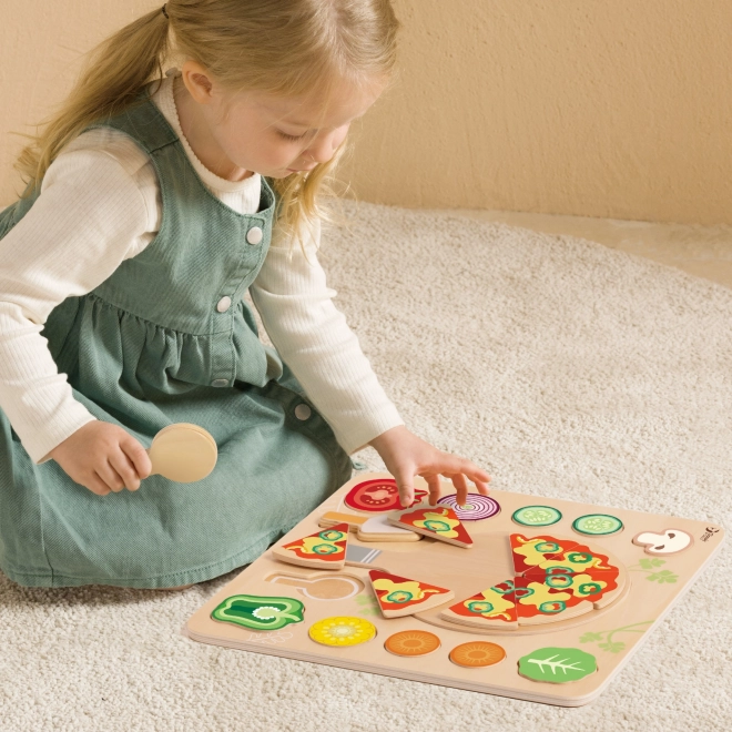 CLASSIC WORLD Drevená pizza na krájanie, puzzle 22 dielov