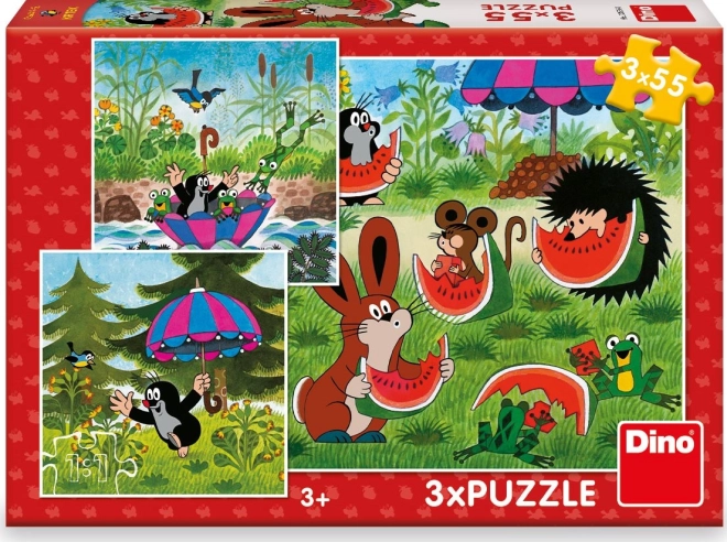 Puzzle Dino Krtek a dáždnik 3x55 dielikov