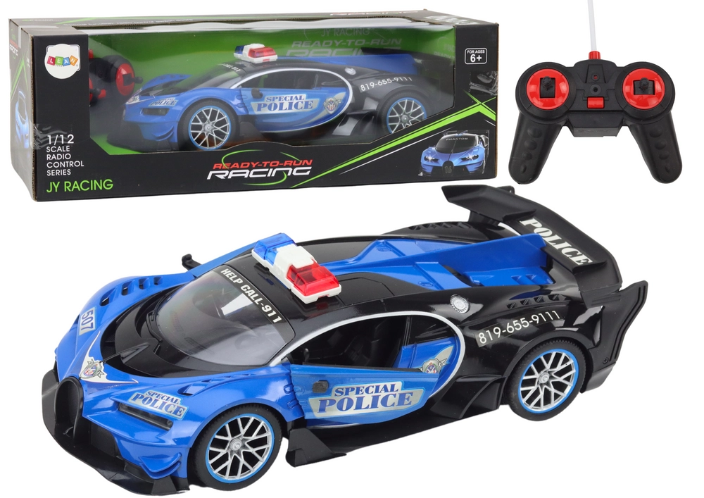 E-shop Lean Toys 19626 Diaľkovo ovládané RC policajné auto v mierke modré 1:12