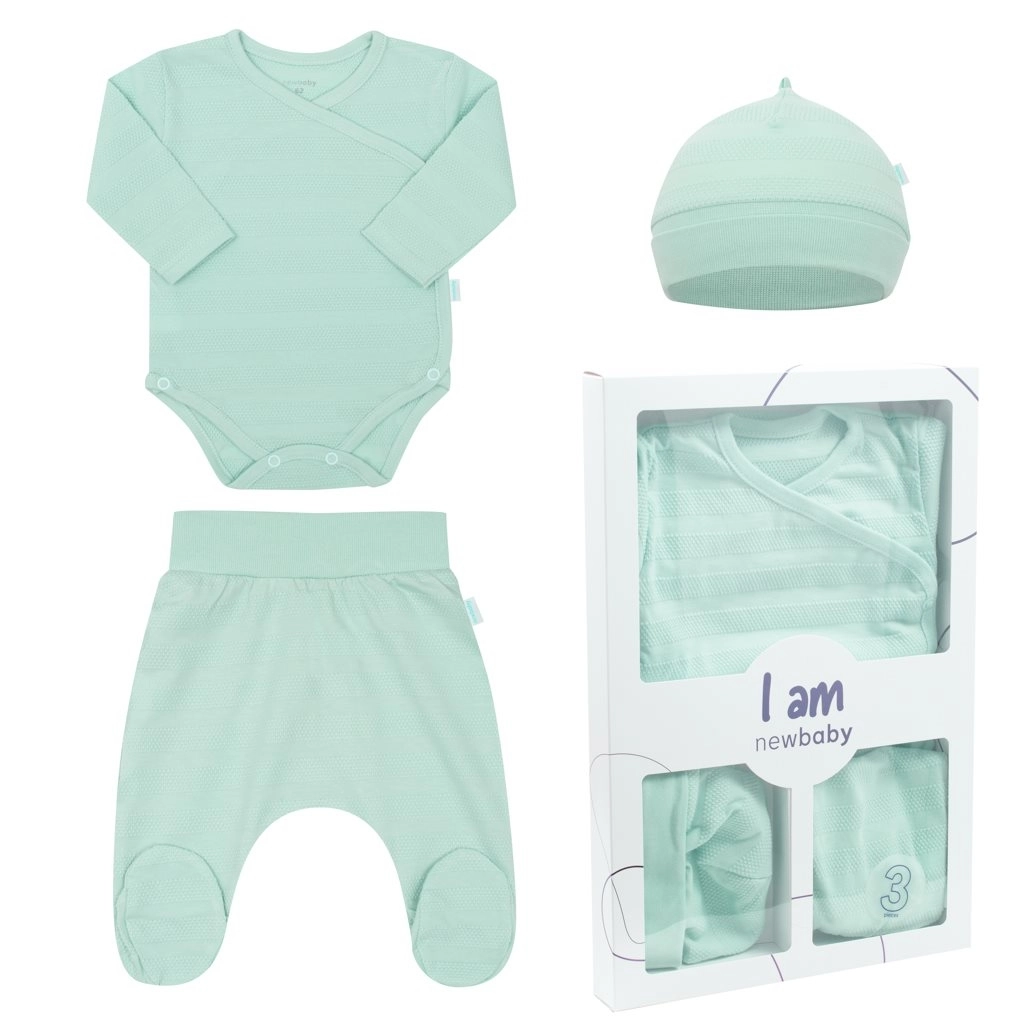 3-dielna novorodenecká sada NEW BABY I AM, mätová, vel. 56 (0–3 m)