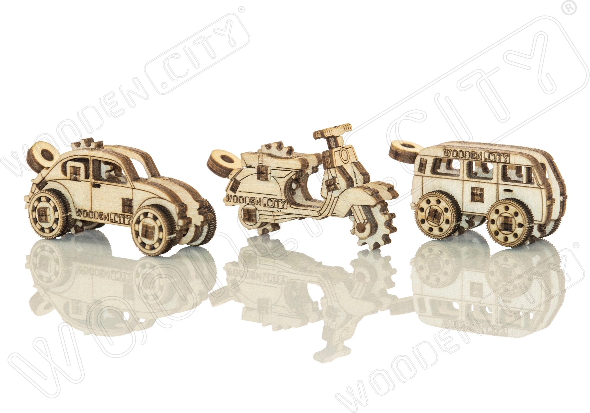 E-shop Wooden City 3D puzzle mini sada Widgets: Historická vozidla 35 ks