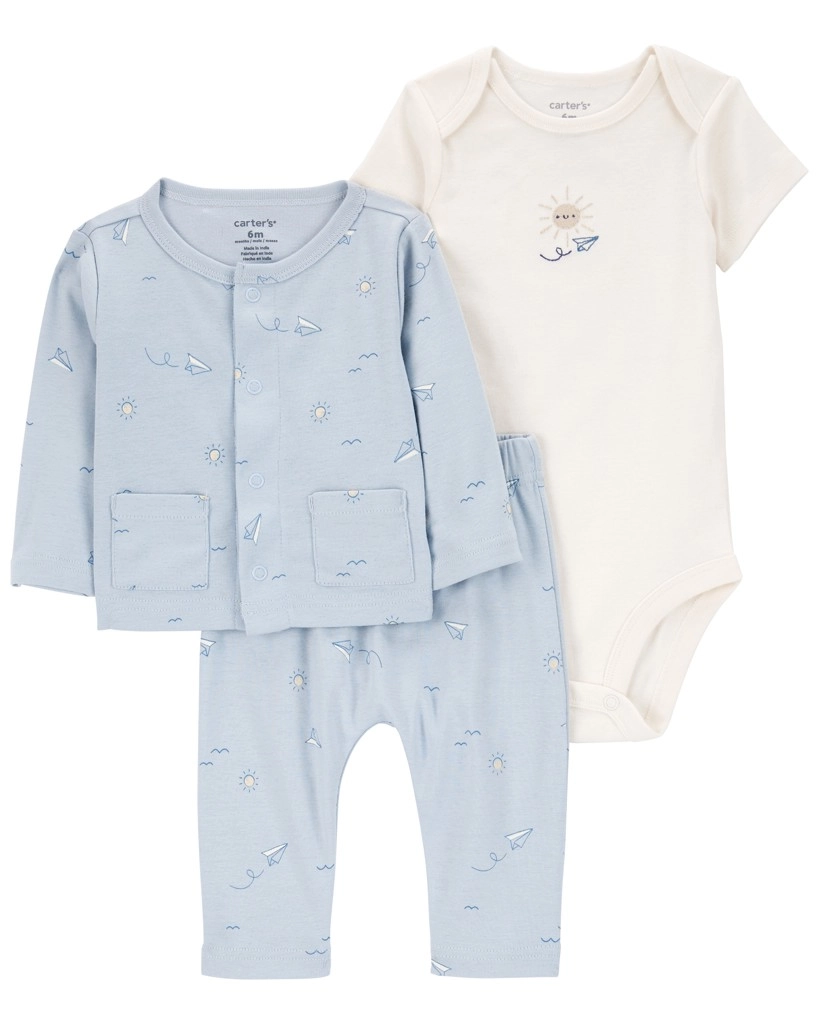 E-shop Carter's Set 3dielny mikina body kr. rukáv tepláky Blue Airplane chlapec MFL