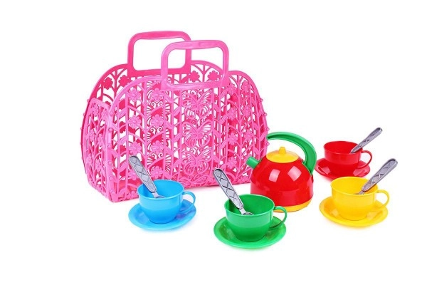 E-shop Teddies sada nádobí v plastové tašce/kabelce červený