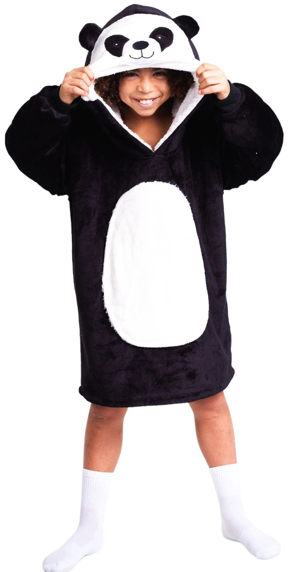 E-shop Cozy Noxxiez CH326 Panda - hrejivá televízna mikinová deka s kapucňou pre deti 7 - 12 rokov