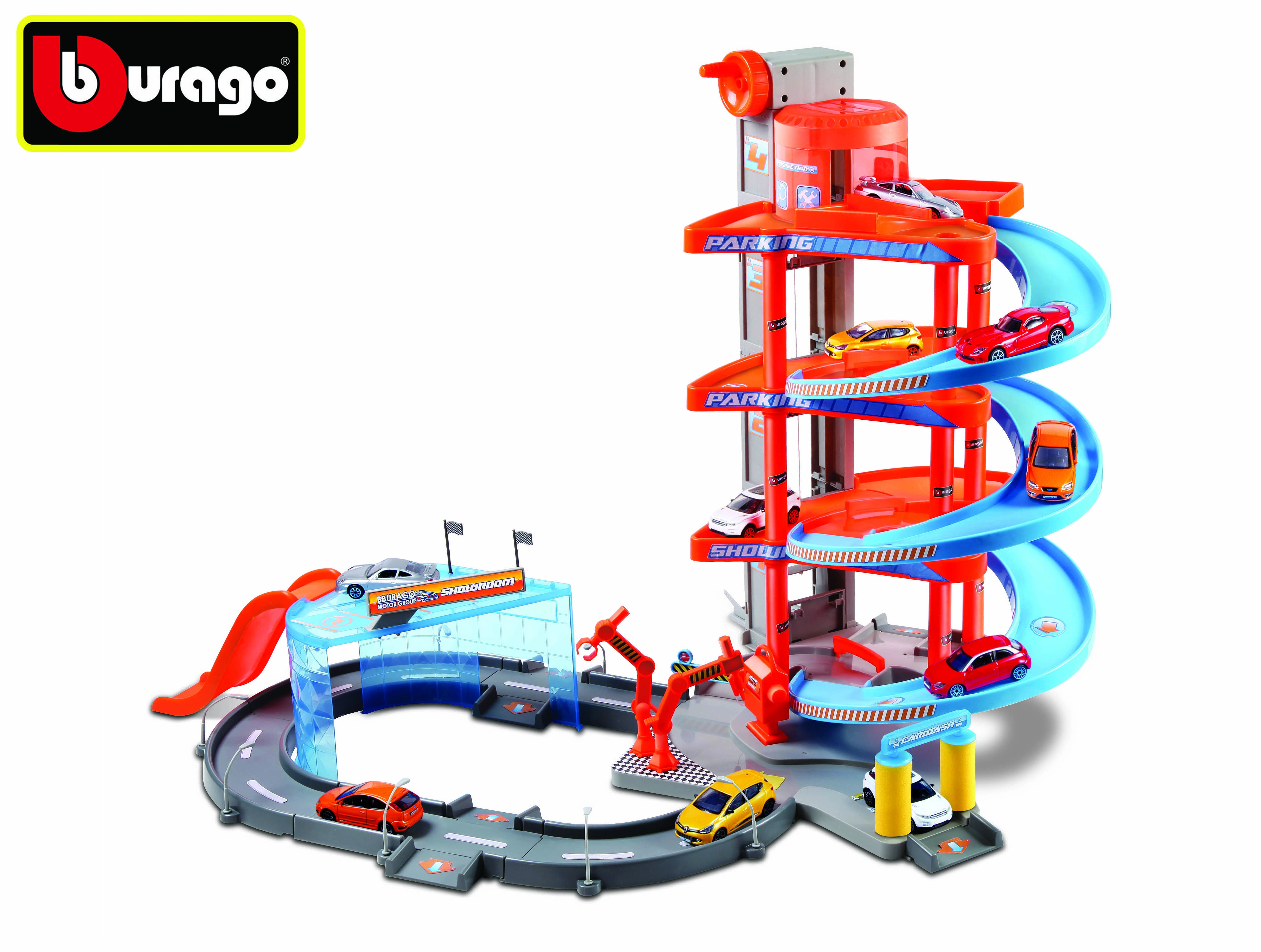 Bburago Garáž Mega Dealer Showroom s 2 autíčkami 1:43