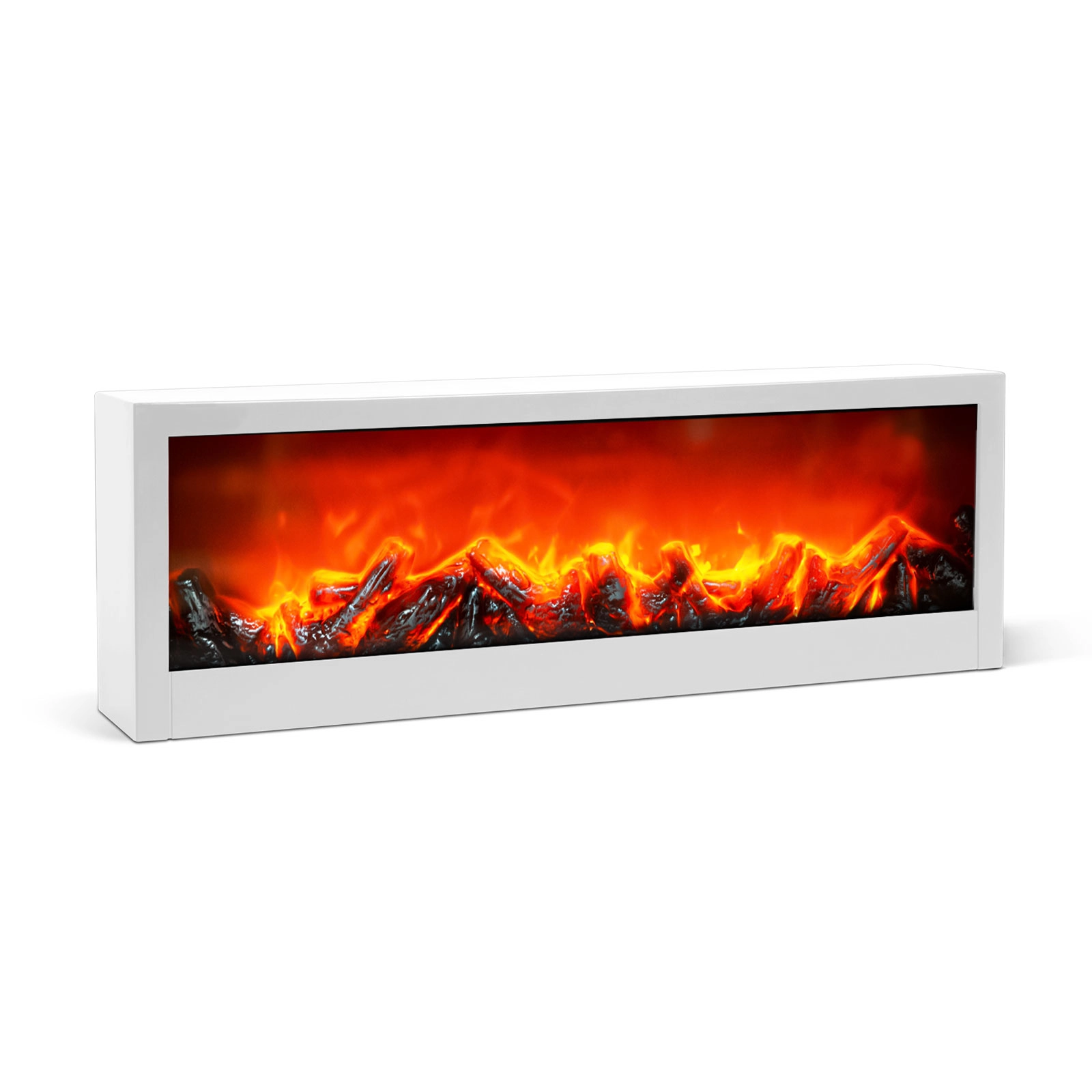 Dekoratívny krb s LED plameňom biely na batérie alebo USB 60 × 10 × 20 cm
