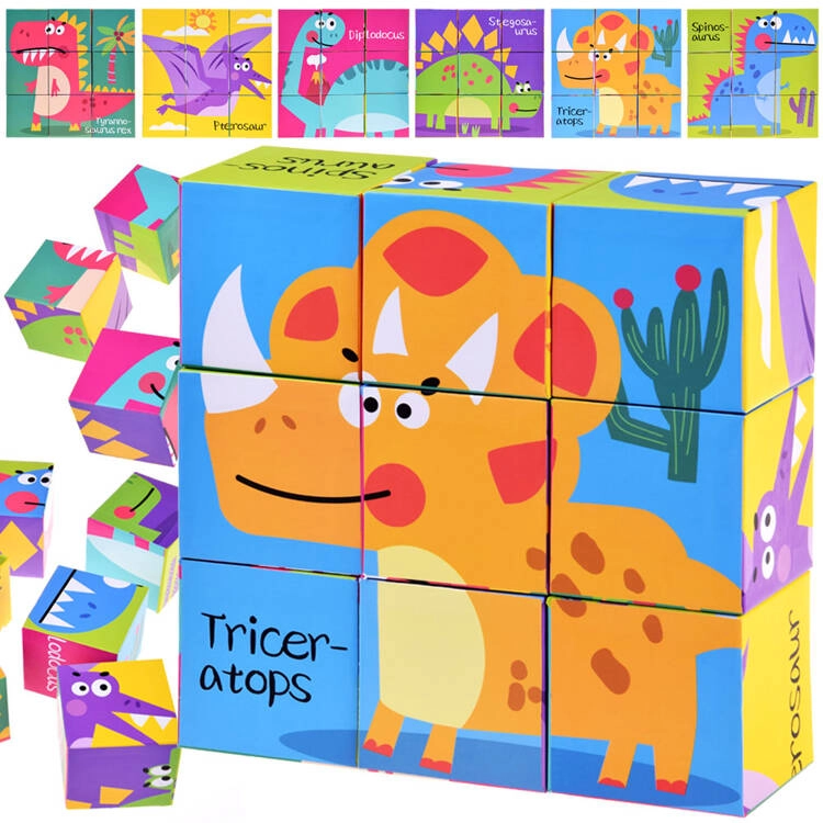 E-shop Inlea4Fun obrázkové kocky 9 ks dinosaury