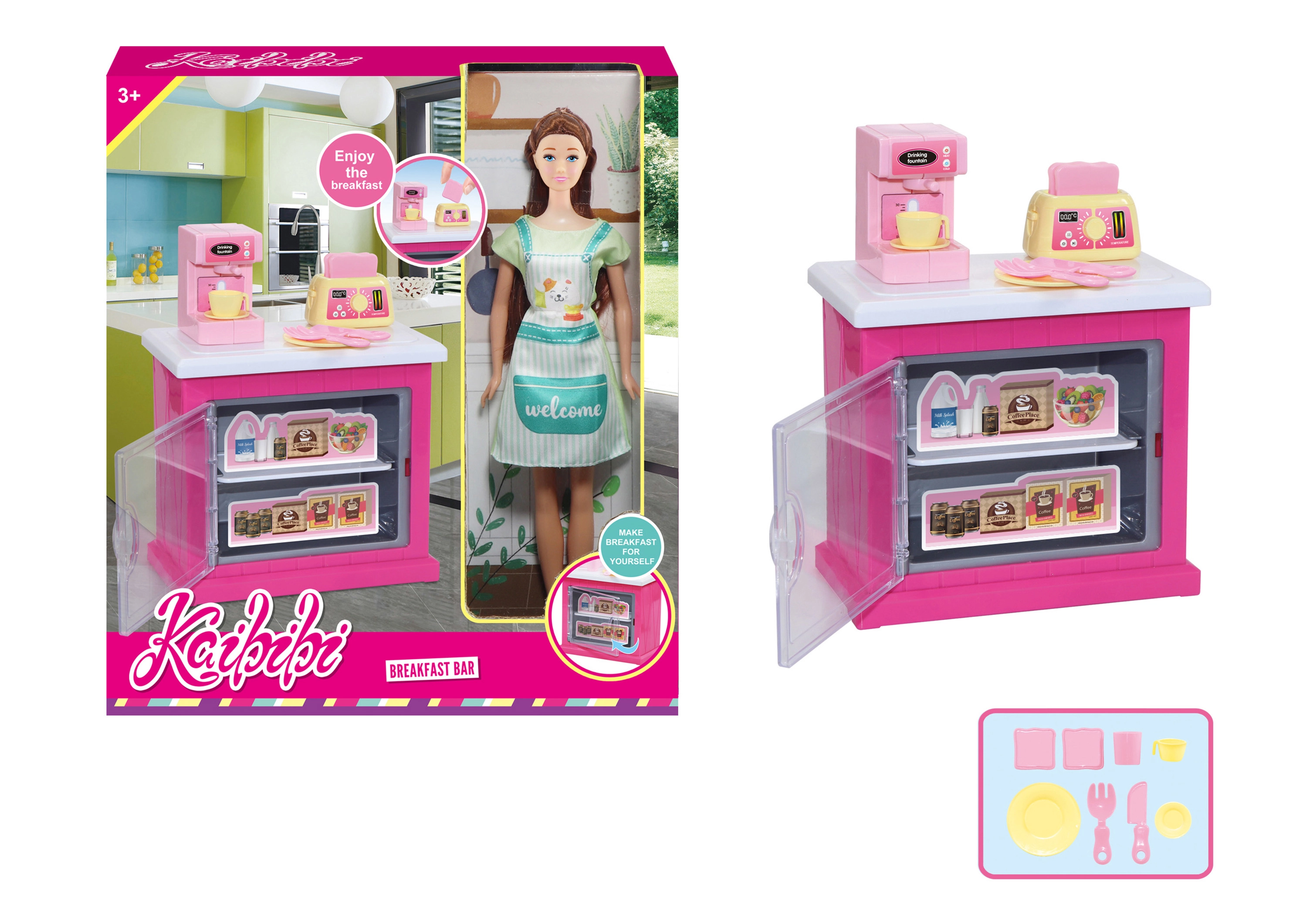 Bábika kuchárka 30 cm s kuchynskou skrinkou a doplnkami