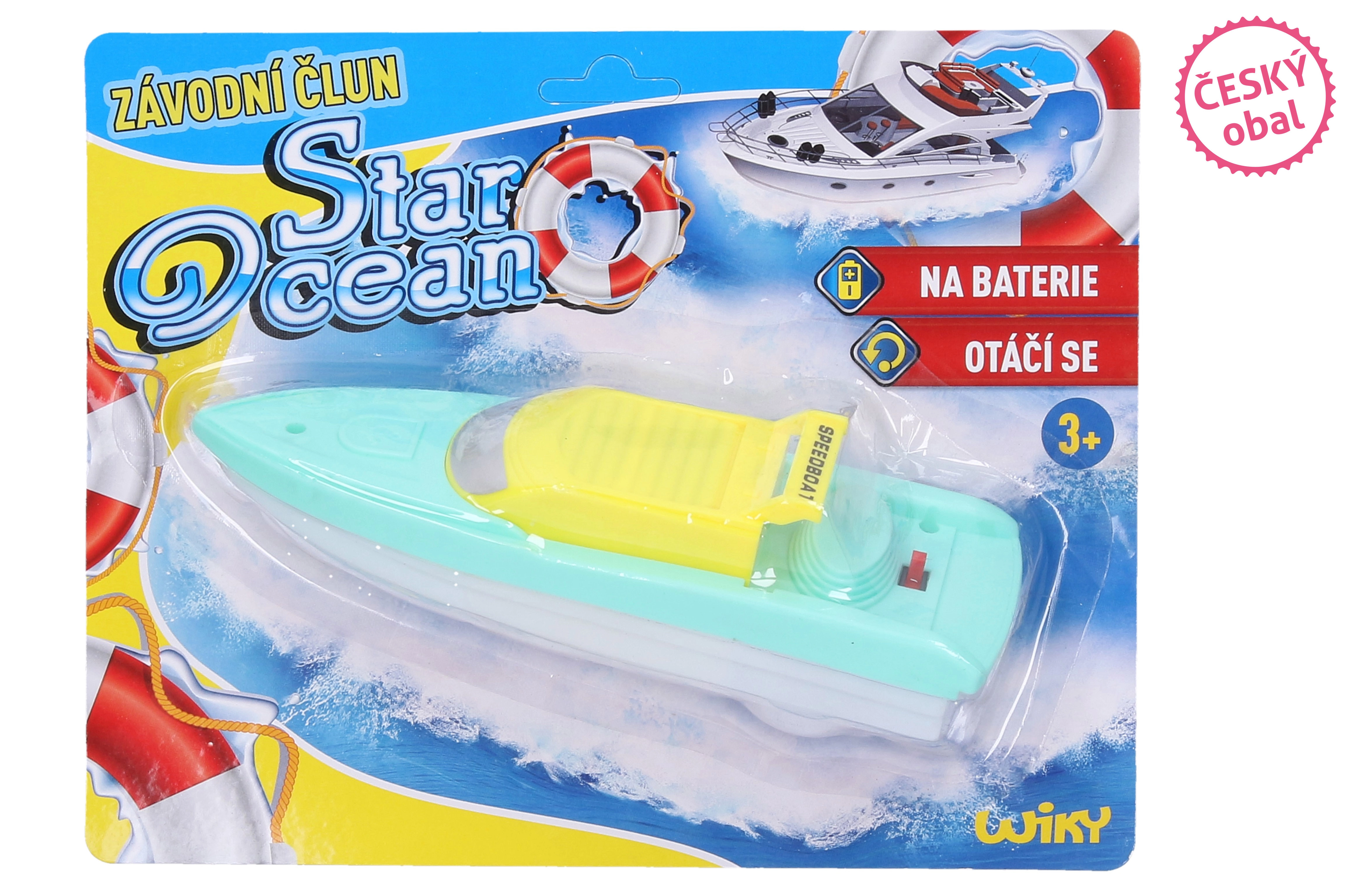 E-shop Wiky Loď/člun do vody plast 18cm na baterie na kartě