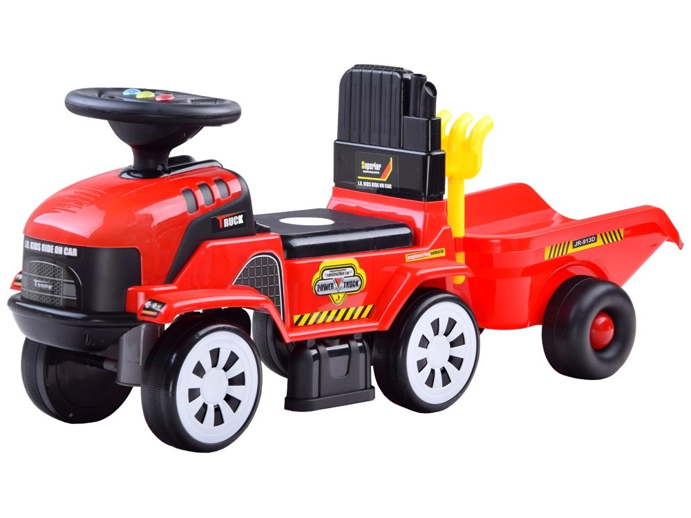 E-shop JOKO traktor s vlečkou a zvukom + hrable a lopatka červené