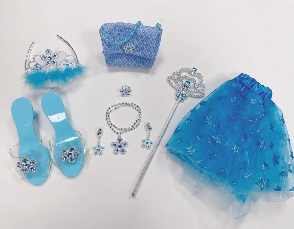 E-shop Set princeznú modrý sukienka papučky kabelka