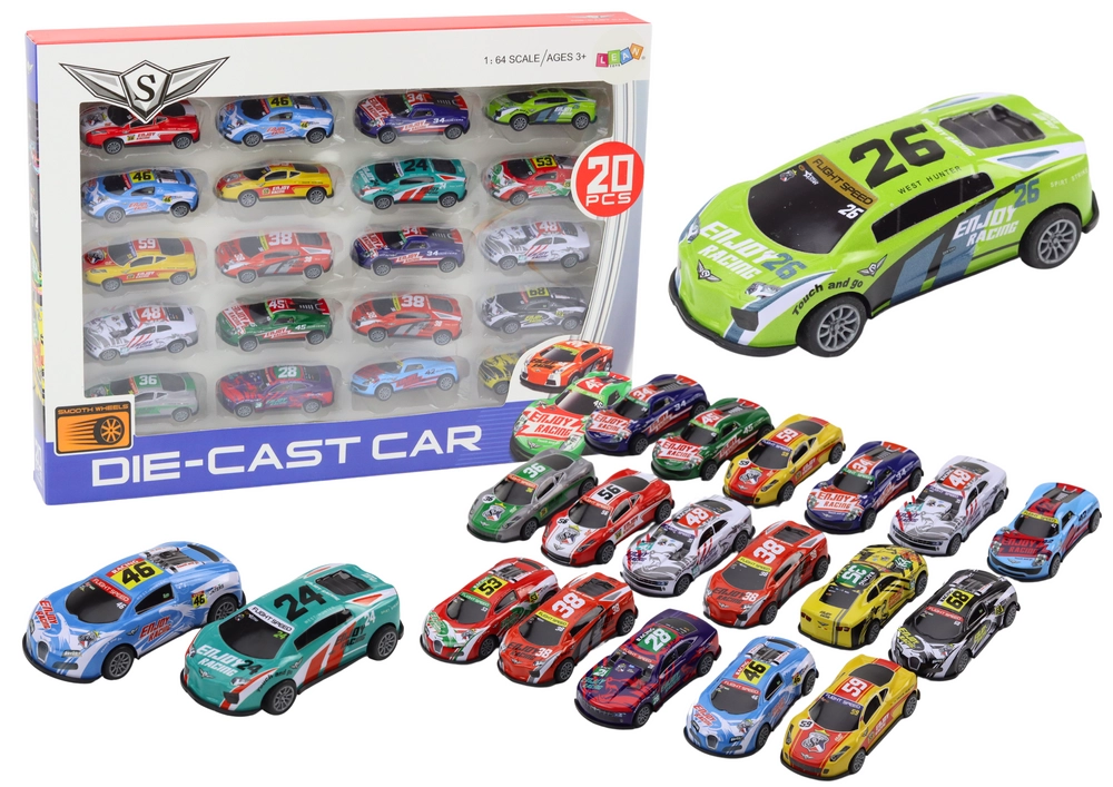 E-shop Lean Toys Súprava autíčok na trecí pohon – 20 kusov 1:64