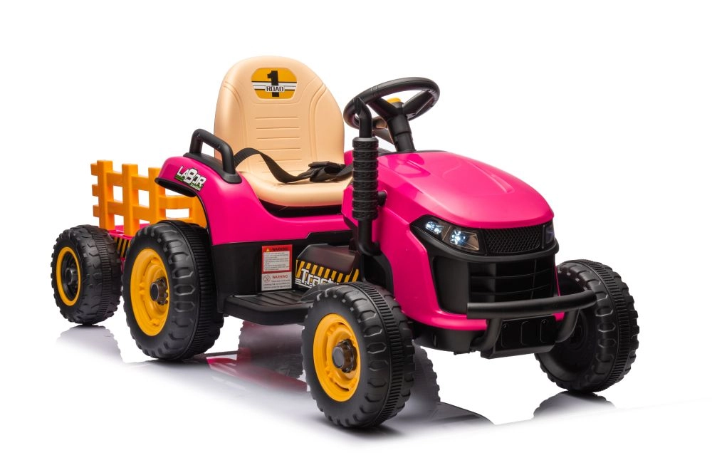 Elektrický detský traktor s prívesom ružový