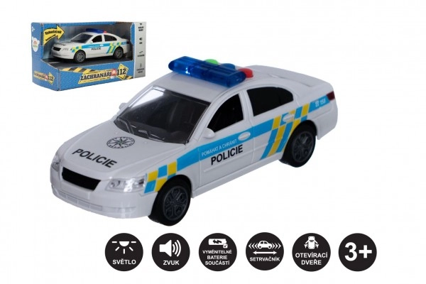 E-shop Teddies Auto policie kov/plast 15cm na baterie se světlem se zvukem na zpětné natažení 6 ks v boxu