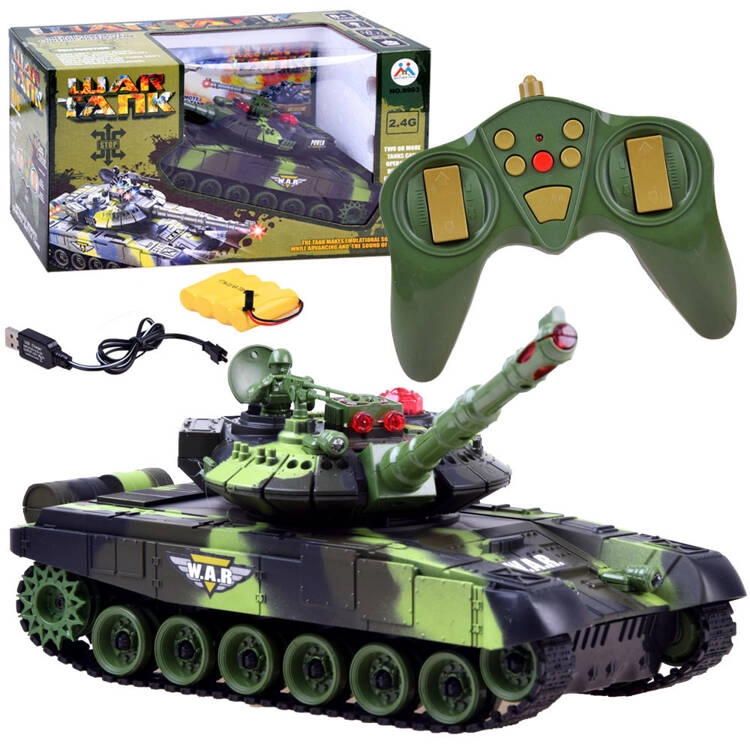 E-shop RC tank 2,4 GHz s otočnou vežou a svetelnými efektmi – Zelená