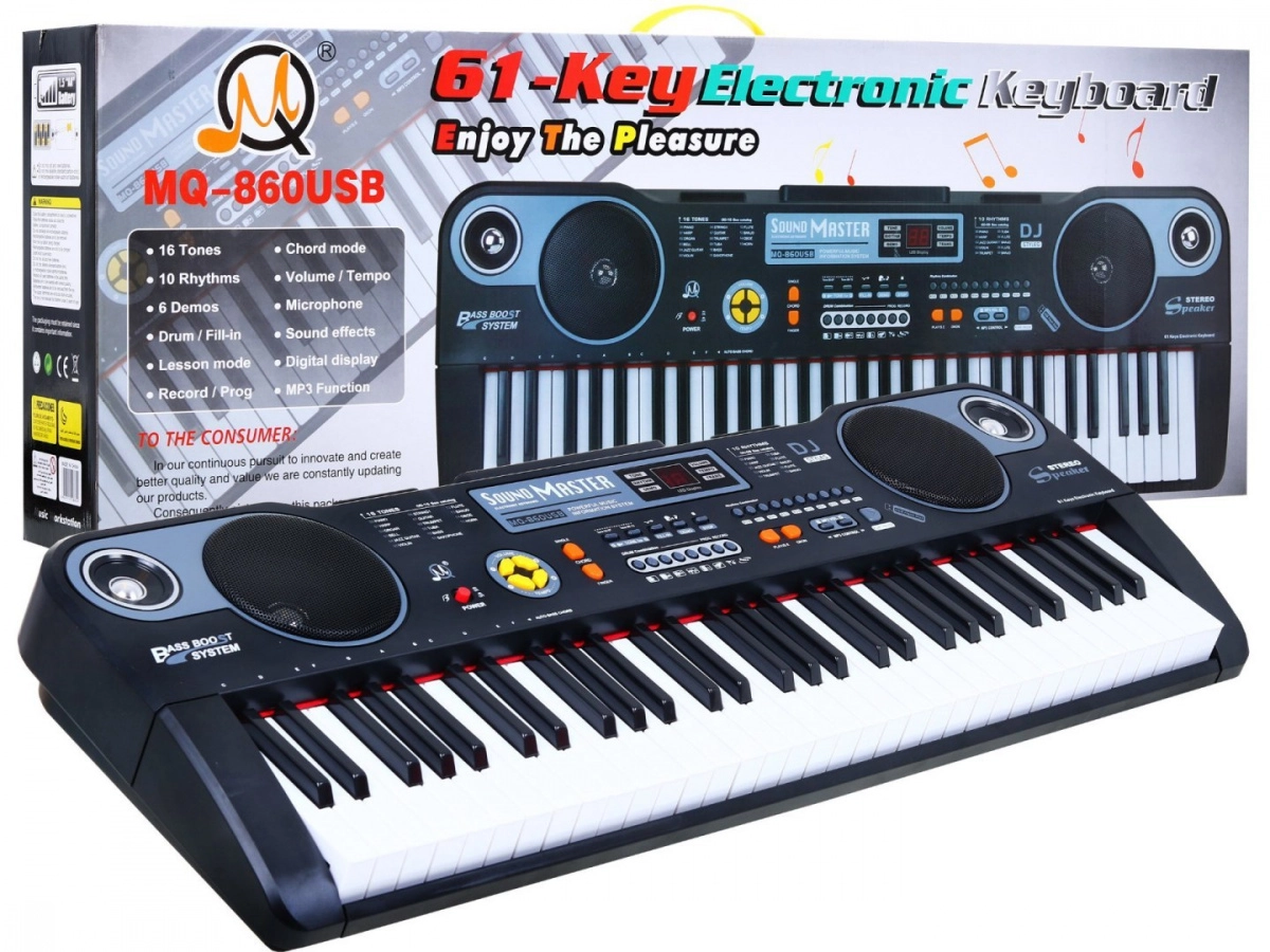 detský klávesový nástroj s USB, mikrofónom a výukovým režimom 61 kláves