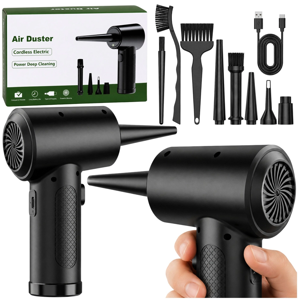 E-shop Elektrická prachová ofukovacia pištoľ (air duster) USB‑C so sadou nadstavcov a kefiek