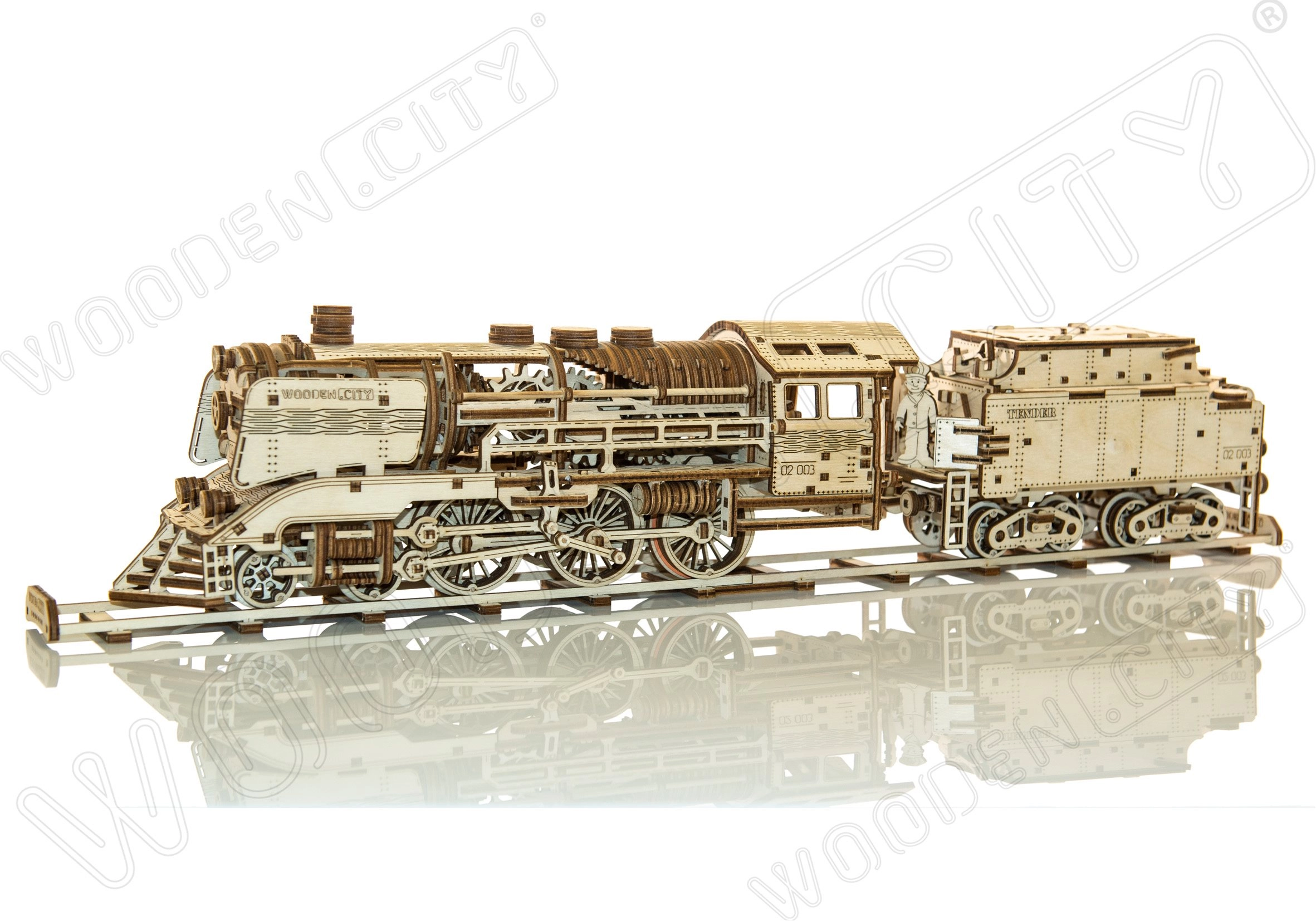 E-shop Wooden City 3D puzzle Drevený Express s tendrem a koľajami 580 ks