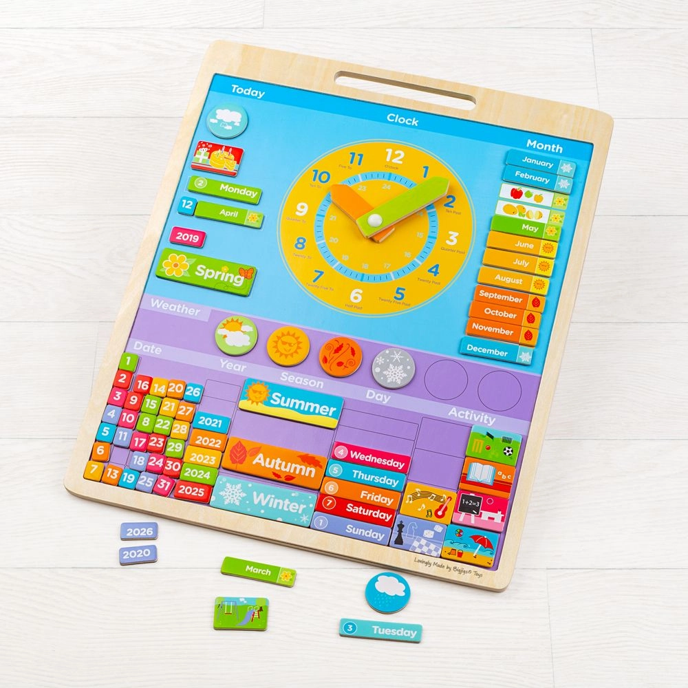 E-shop Bigjigs Anglický magnetický kalendár s hodinami