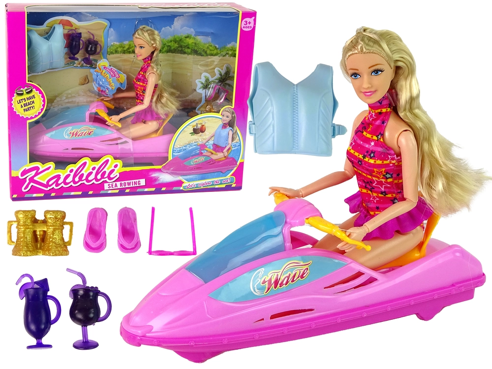 E-shop Lean Toys Súprava bábiky motorového člna s príslušenstvom